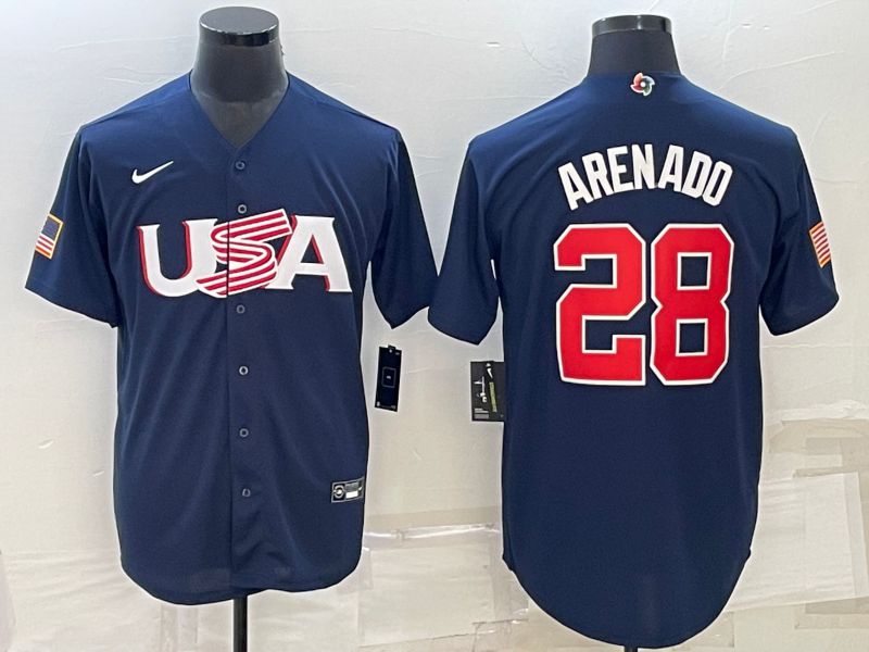 Men 2023 World Cub USA #28 Arenado Blue Nike MLB Jersey4->more jerseys->MLB Jersey
